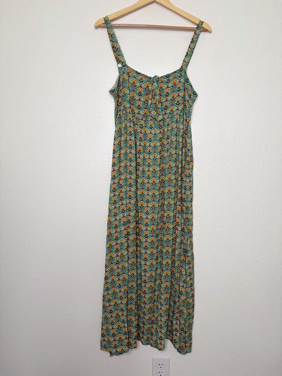 NATURAL LIFE Dresses & Skirts - Natural Life Teal Floral Maxi Dress Size Medium 70s Boho Chic, Indie Folk